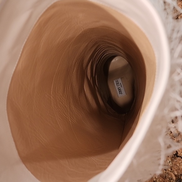 NIB Jimmy Choo White Magalie 100 Fringed Leather High Block Heel Boots - SZ 40.5 - Picture 16 of 17